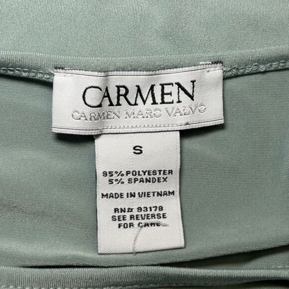 Carmen Marc Valvo Blouse Ruched Sleeves Adjustable Ties Round Neckline Green W S - Picture 3 of 8